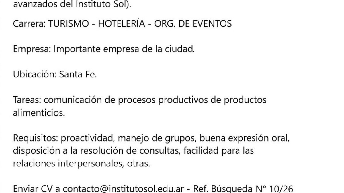 BOLSA DE TRABAJO - Búsqueda N°10/26